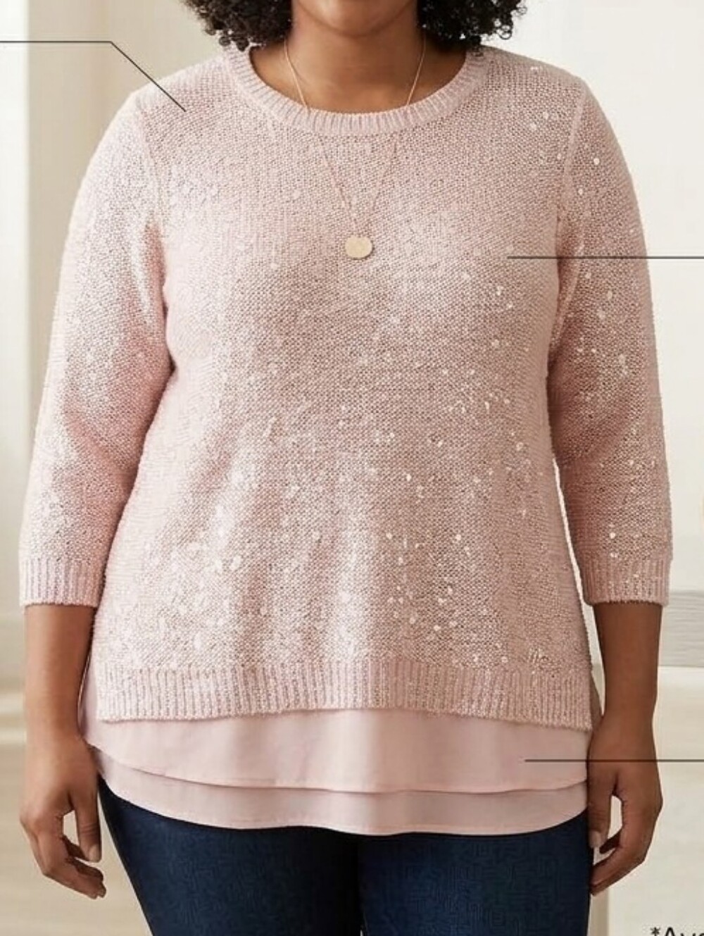 Pink Sequin Knit Layered Sweater Top - Women